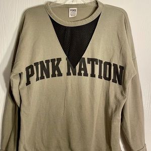 PINK NATION Olive Green Sweatshirt With Black Mesh